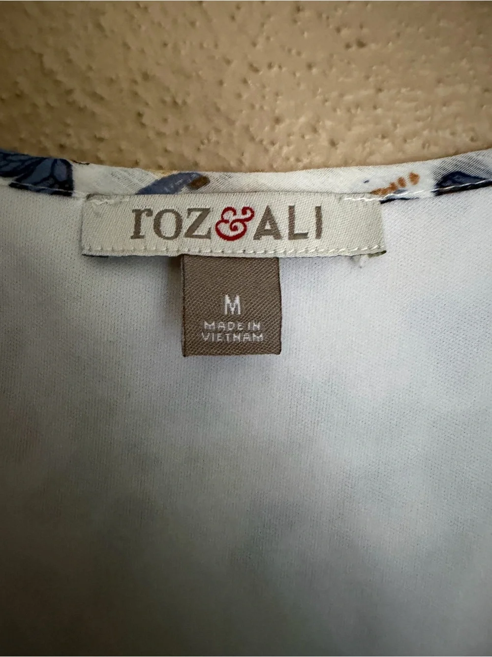 Roz & Ali White Scoop Neck Top with Blue and Gold Butterfly Print
